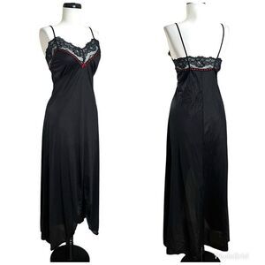 Vintage VELROSE Long Slip Gown Babydoll Maxi Dress S Lace Whimsigoth Grunge Y2K